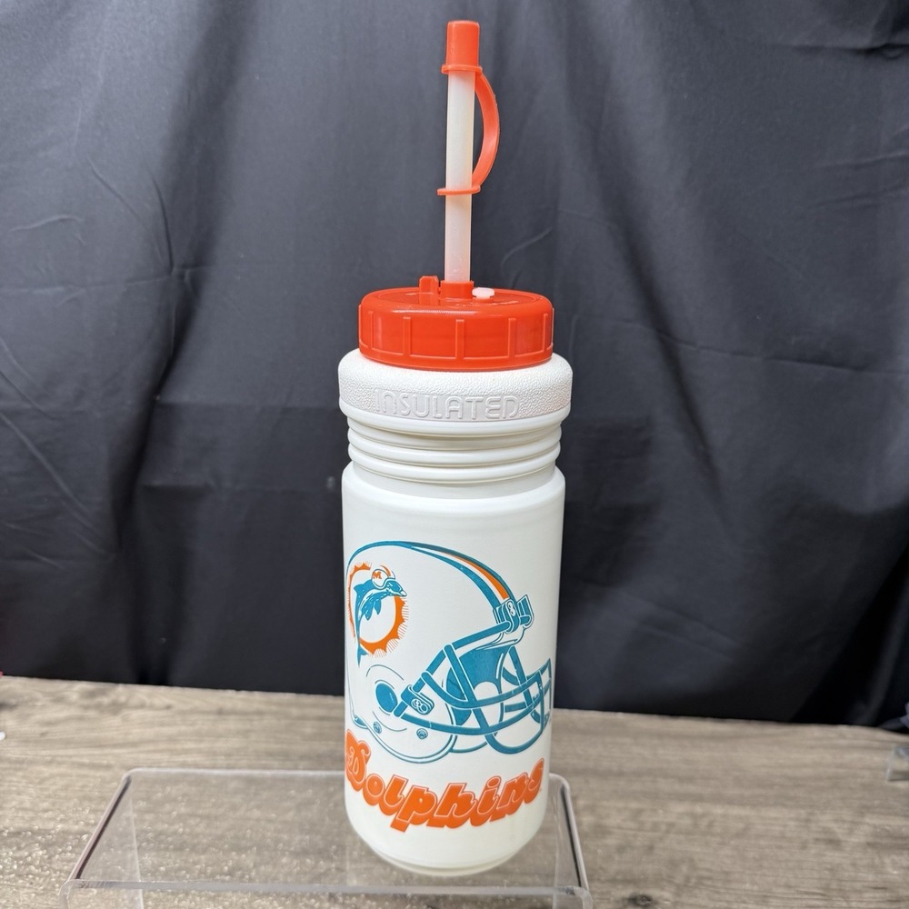 Vintage Miami Dolphins Official NFL Logo Plastic Water Bottle Straw Made In USA